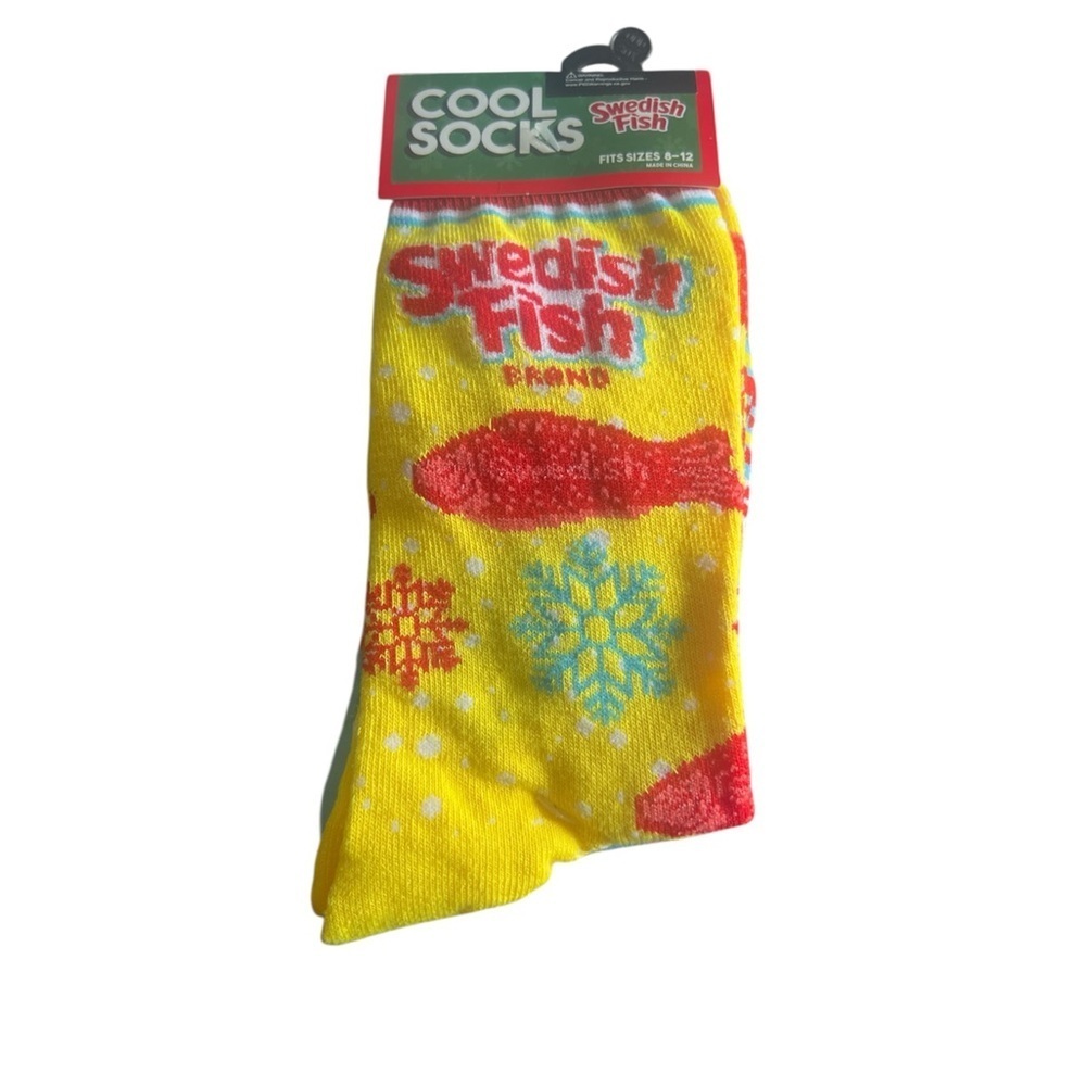 Novelty Swedish Fish Socks. One yellow and one blue pair. Size 8-12. Unisex
